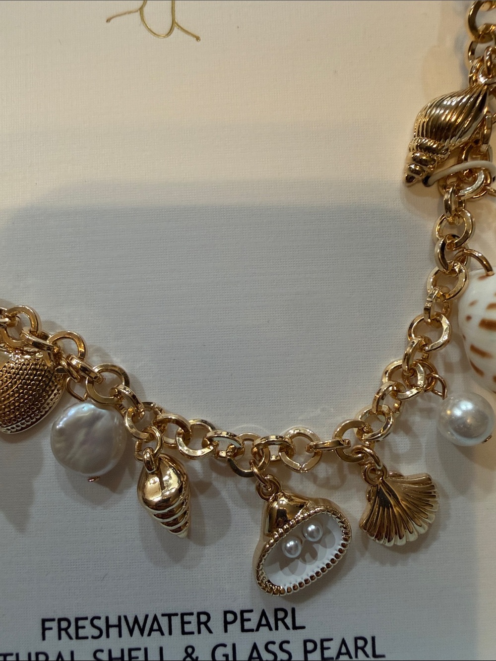 House of Harlow 1960 Gold Shell & Pearl Charm Necklace - Gold and White - Picture 3 of 6